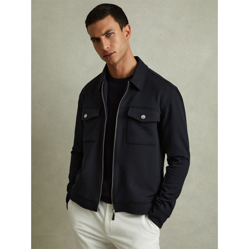REISS MEDINA Interlock Jersey Zip Through Overshirt
